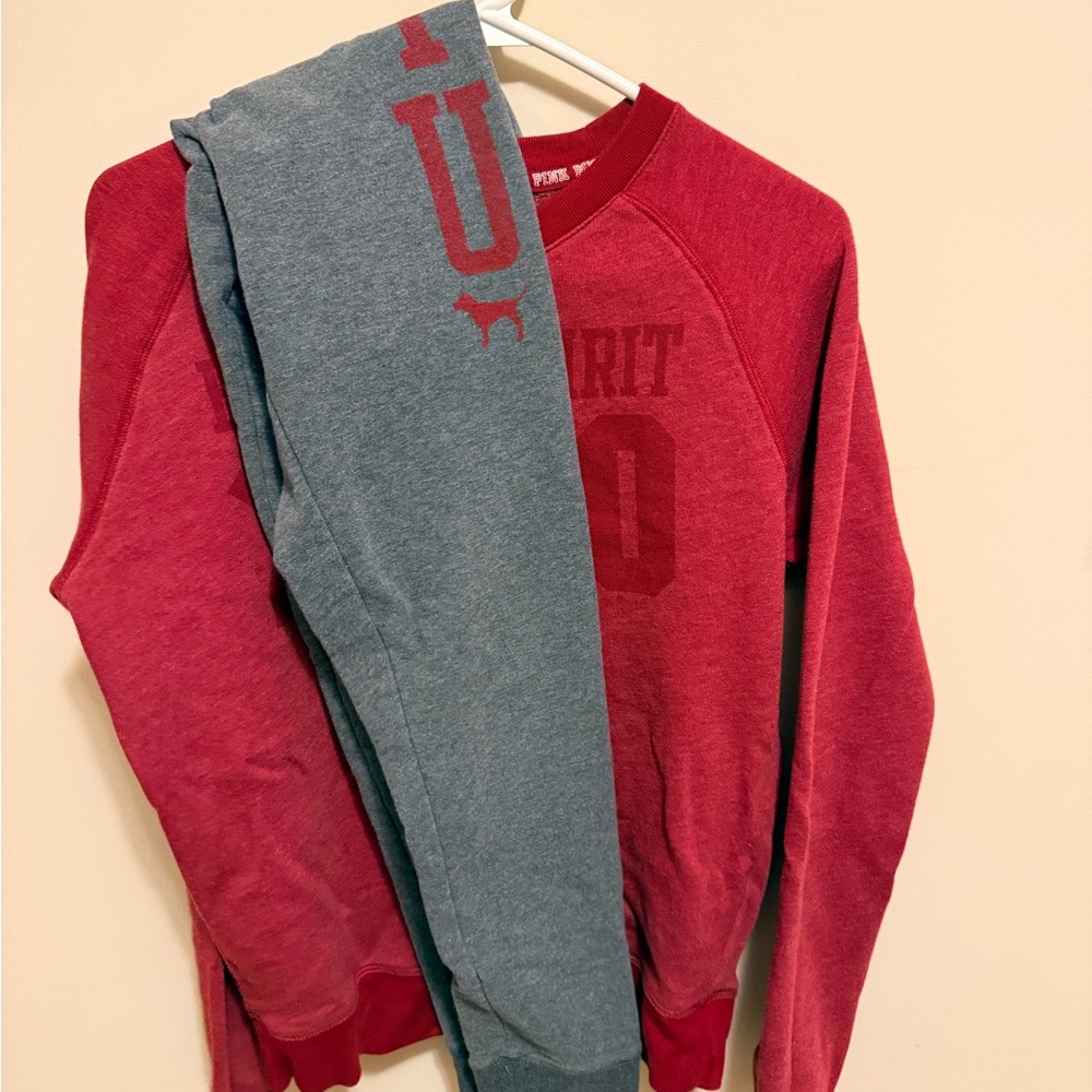 Victoria’s Secret PINK Red IU Crewneck and Grey Joggers